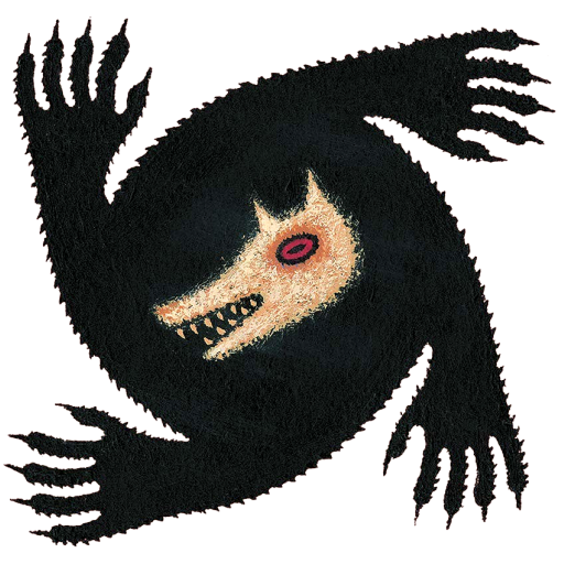 Tête de loup au centre de quatre pattes de loup